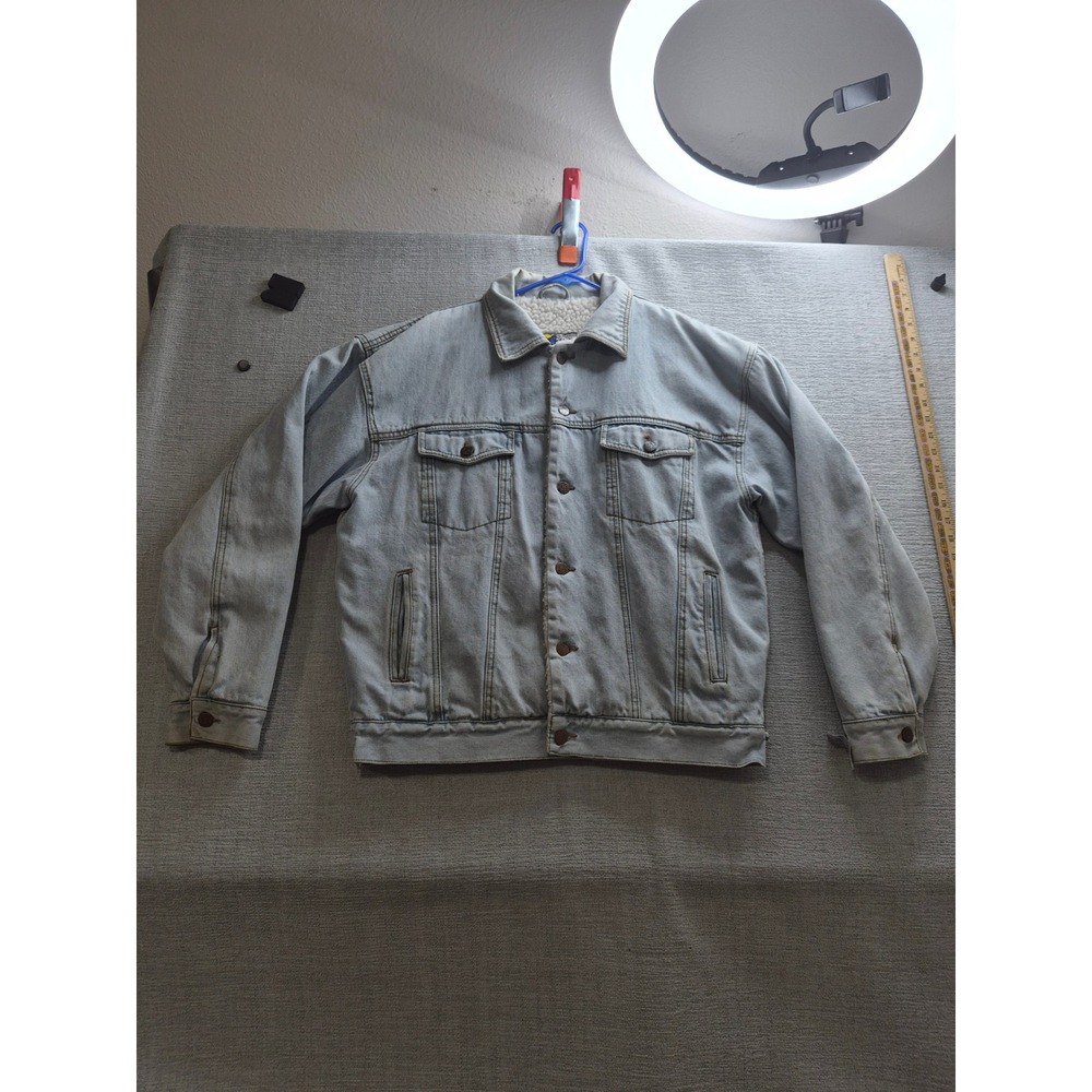 Vintage Civic Sport International Trucker Jacket Mens Large Blue Sherpa Lined